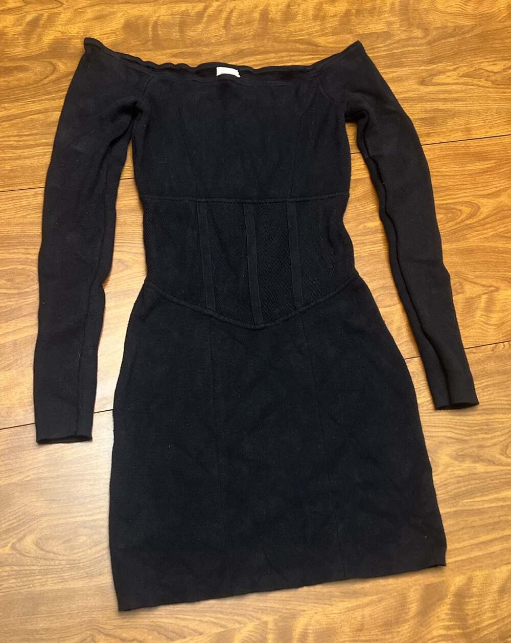 Abercrombie & Fitch Off-The-Shoulder Corset Detail Long Sleeve Mini Dress